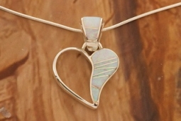 Calvin Begay Fire and Ice Opal Sterling Silver Heart Pendant